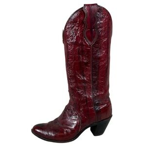 Justin Vintage Eel Skin Western Boots Cherry Red Cowgirl heeled exotic boho 8 B